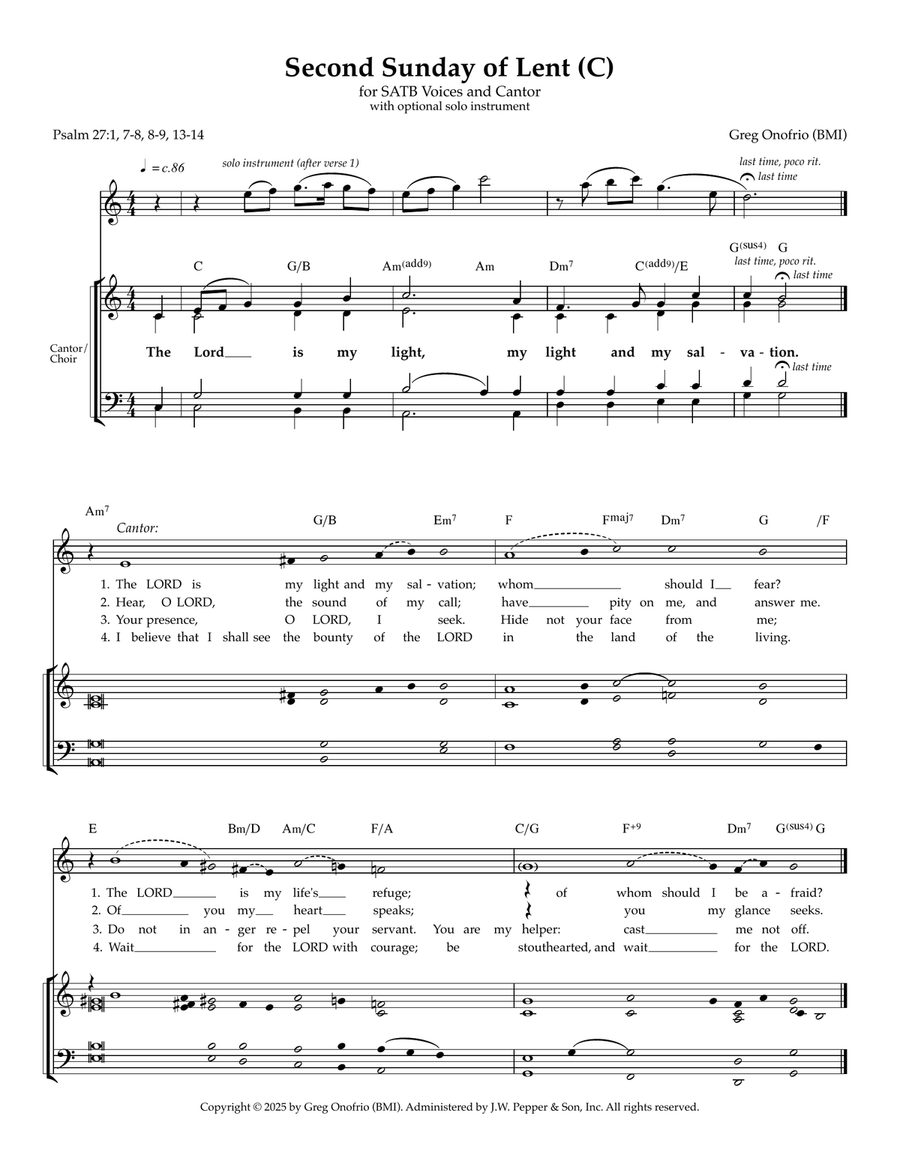 Psalm 27: Second Sunday of Lent (Year C) 4-Part scores gallery preview page 1