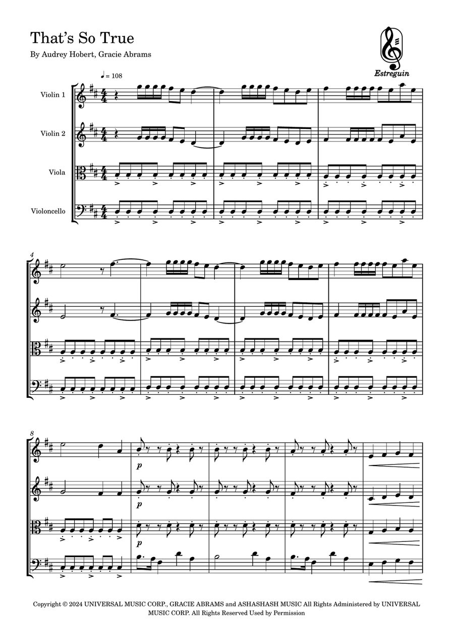 That's So True String Quartet scores gallery preview page 1