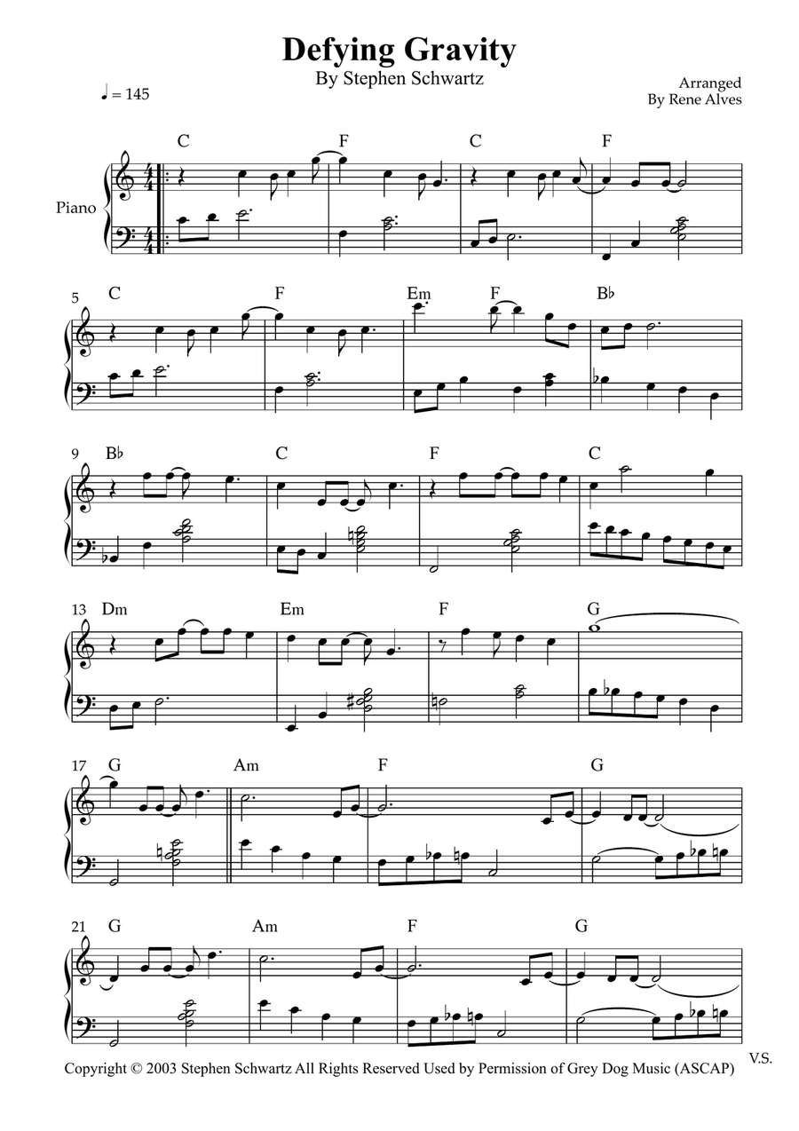 Defying Gravity Defying Gravity Easy Piano scores gallery preview page 1