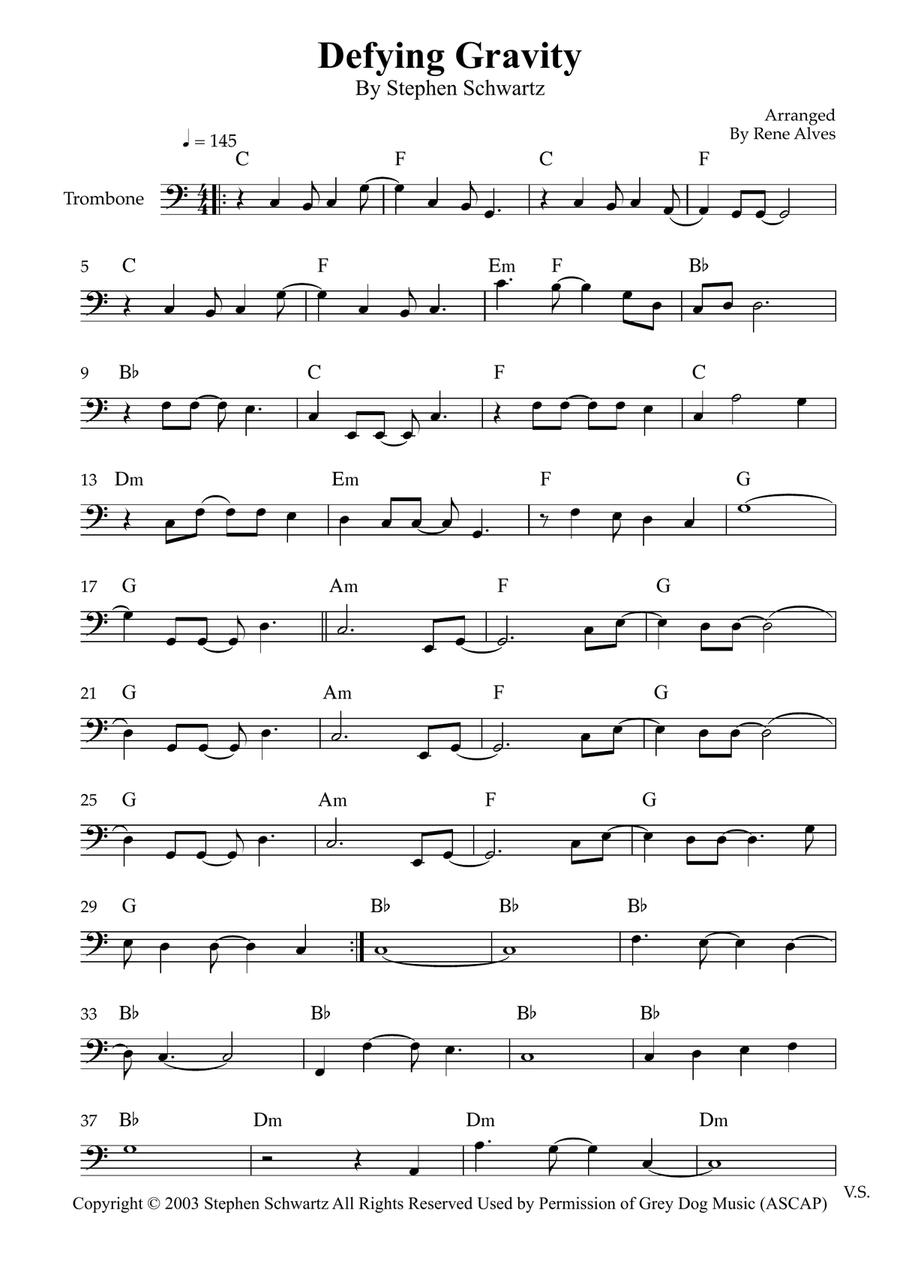 Defying Gravity Defying Gravity Trombone Solo scores gallery preview page 1