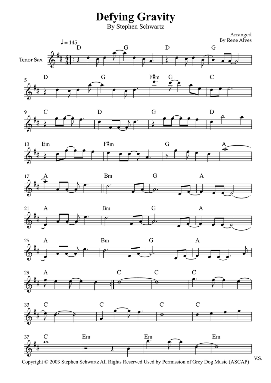 Defying Gravity Defying Gravity Tenor Saxophone scores gallery preview page 1