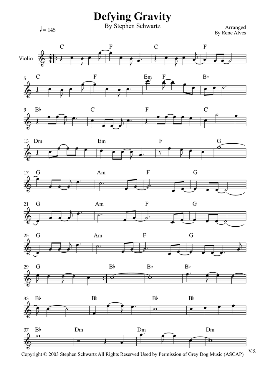 Defying Gravity Defying Gravity Violin Solo scores gallery preview page 1