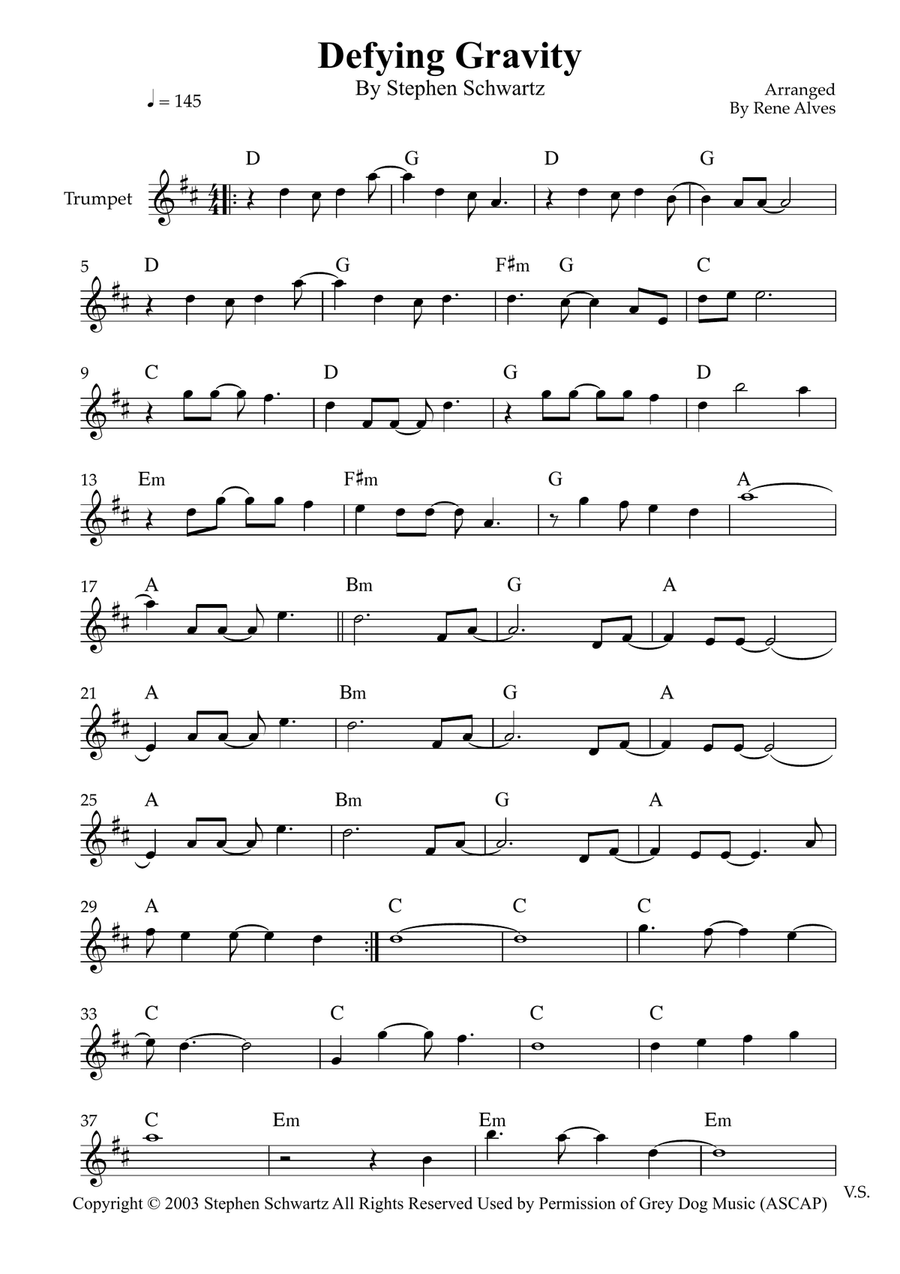 Defying Gravity Defying Gravity B-Flat Trumpet scores gallery preview page 1
