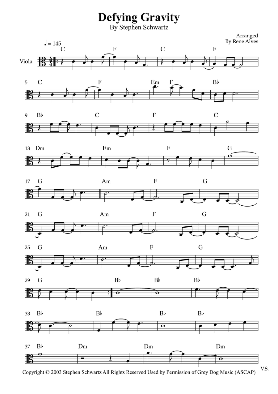Defying Gravity Defying Gravity Viola Solo scores gallery preview page 1