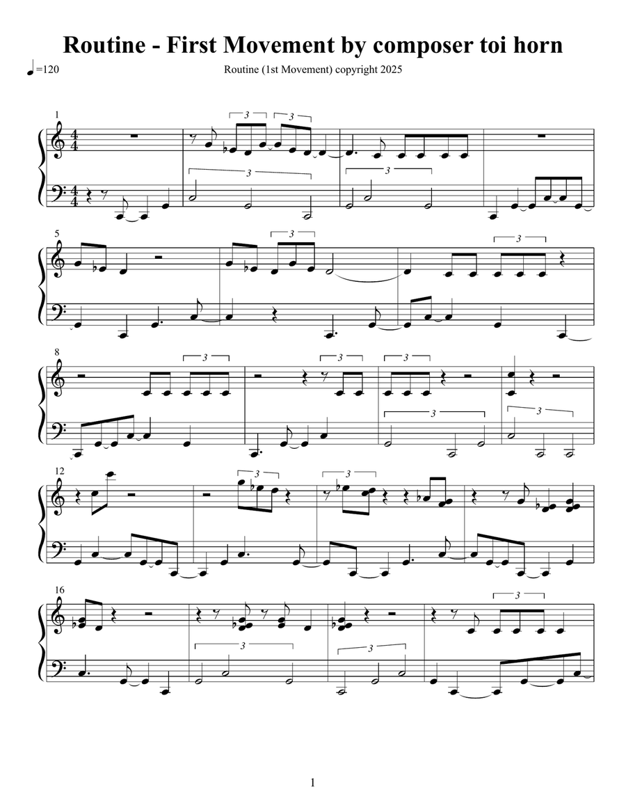 Routine (First Movement) Routine (First Movement) Piano Solo scores gallery preview page 1
