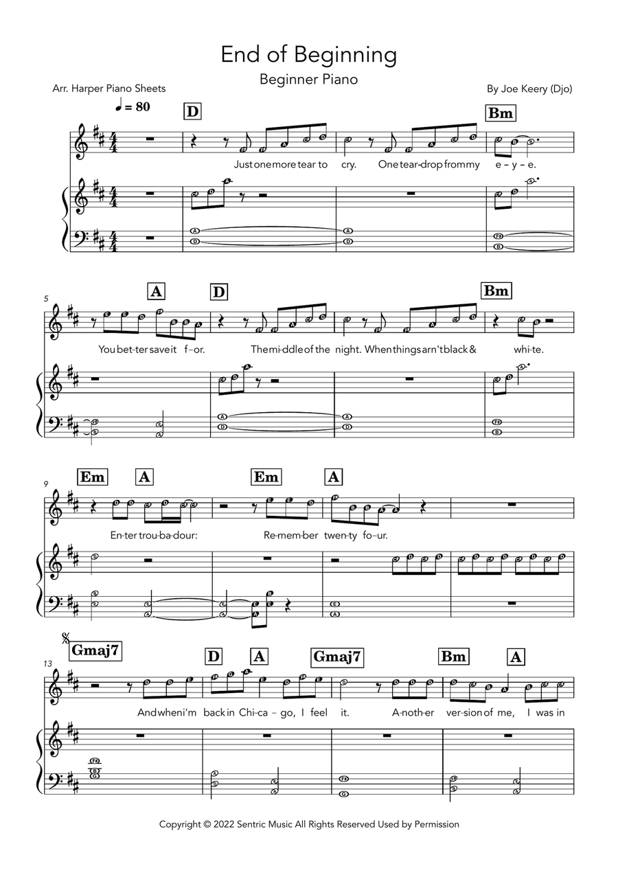 End Of Beginning End Of Beginning Piano, Vocal scores gallery preview page 1