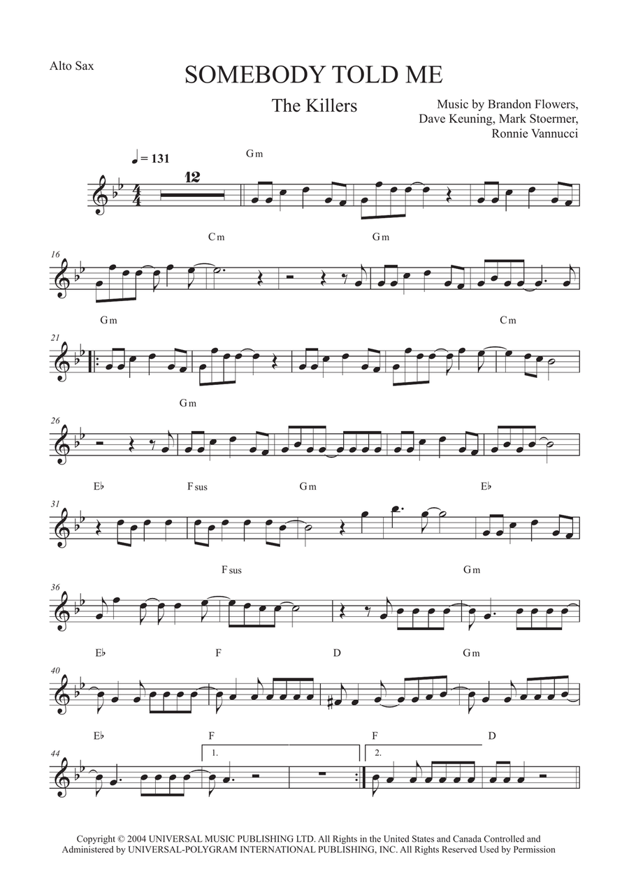 Somebody Told Me Somebody Told Me Alto Saxophone scores gallery preview page 1