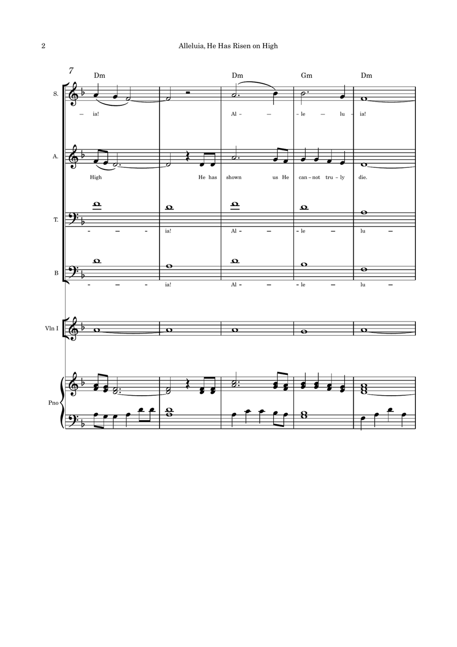 Alleluia, He Has Risen on High SATB optional instruments and piano with parts 4-Part scores gallery preview page 2
