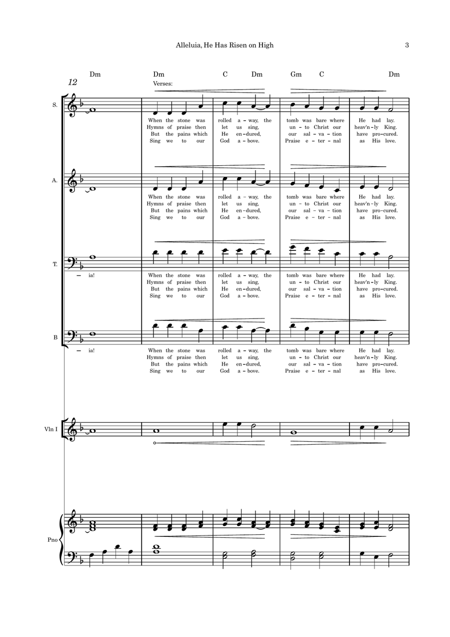 Alleluia, He Has Risen on High SATB optional instruments and piano with parts 4-Part scores gallery preview page 3