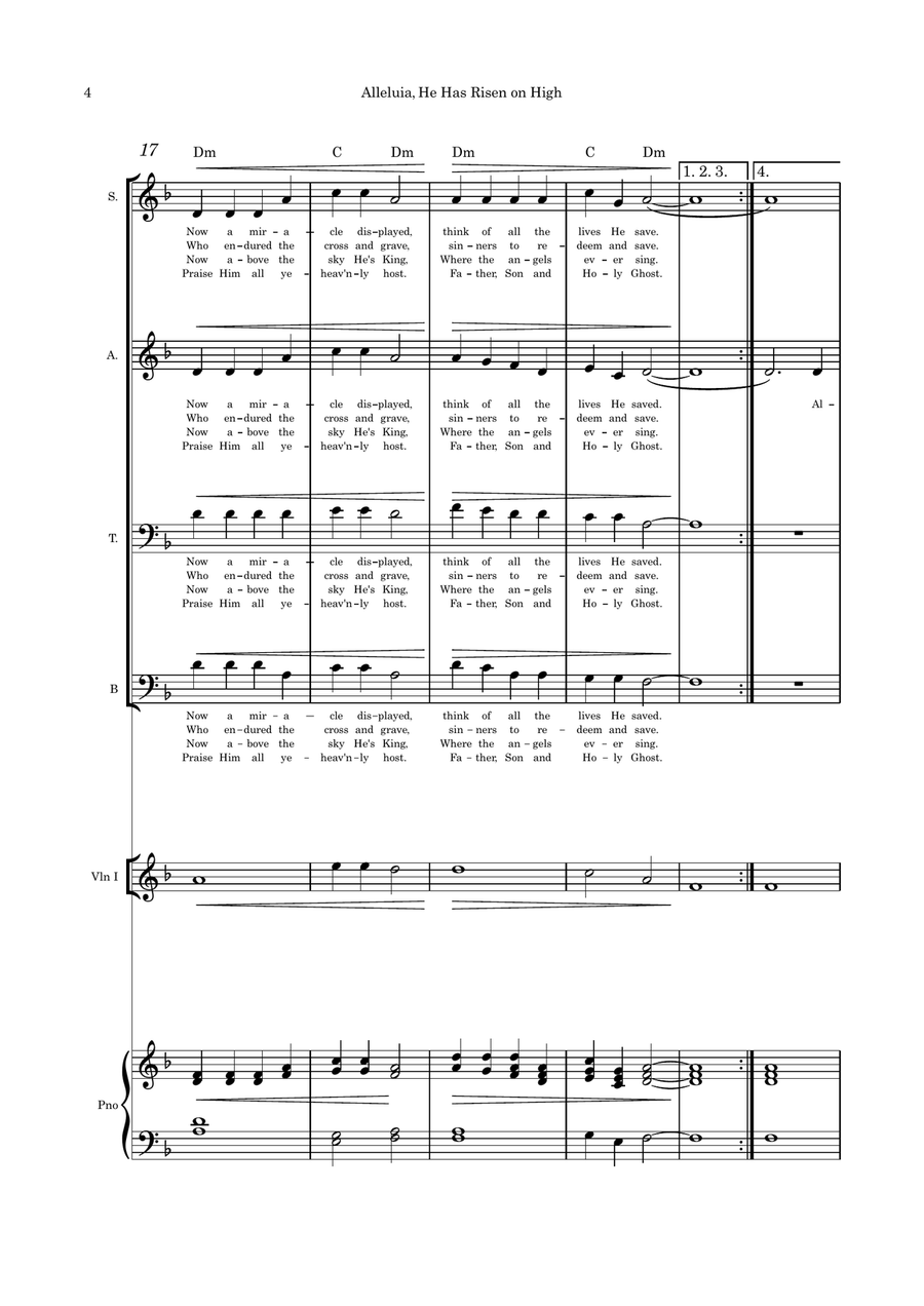 Alleluia, He Has Risen on High SATB optional instruments and piano with parts 4-Part scores gallery preview page 4