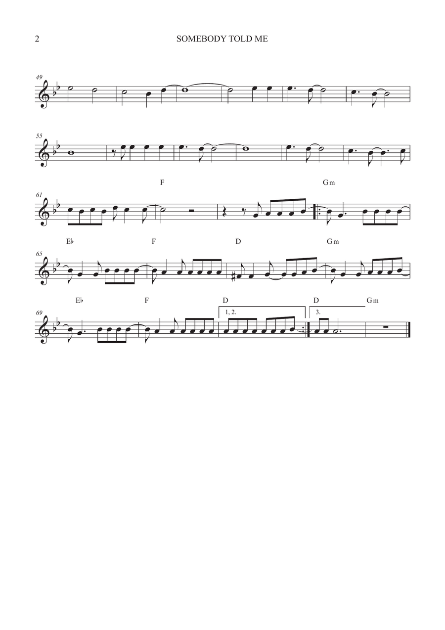 Somebody Told Me Somebody Told Me Alto Saxophone scores gallery preview page 2
