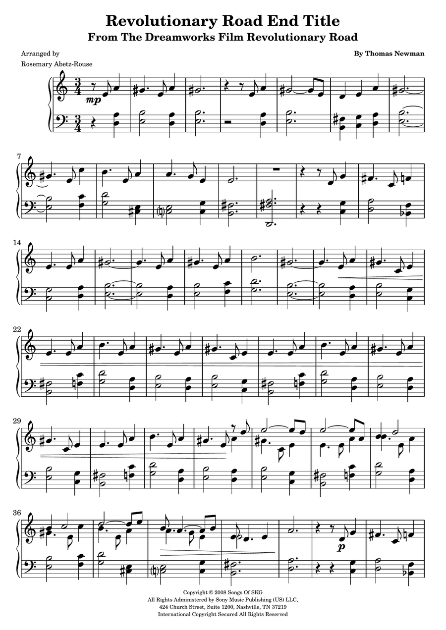 Revolutionary Road End Title Easy Piano scores gallery preview page 1