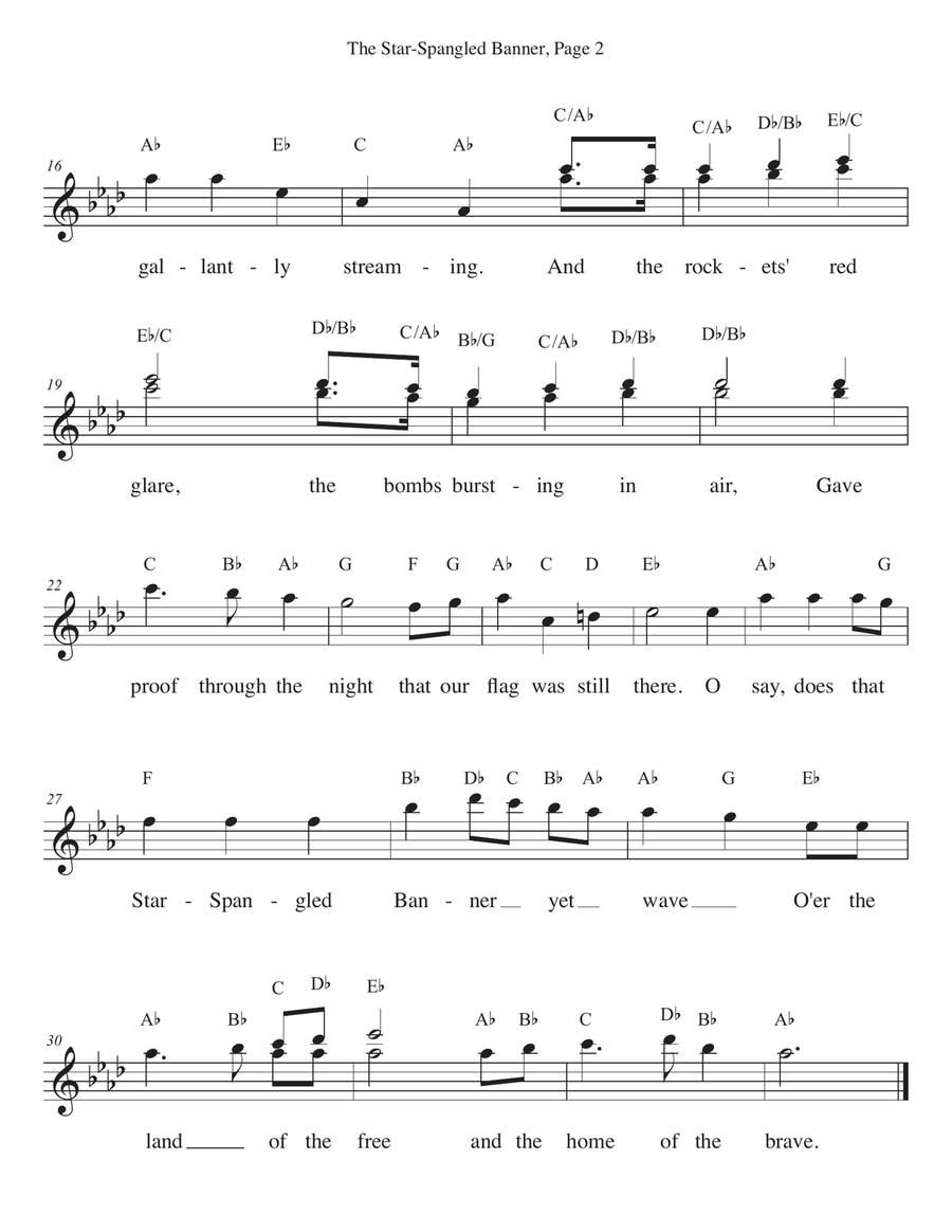 The Star-Spangled Banner (National Anthem of the United States) for Flute Piccolo scores gallery preview page 2