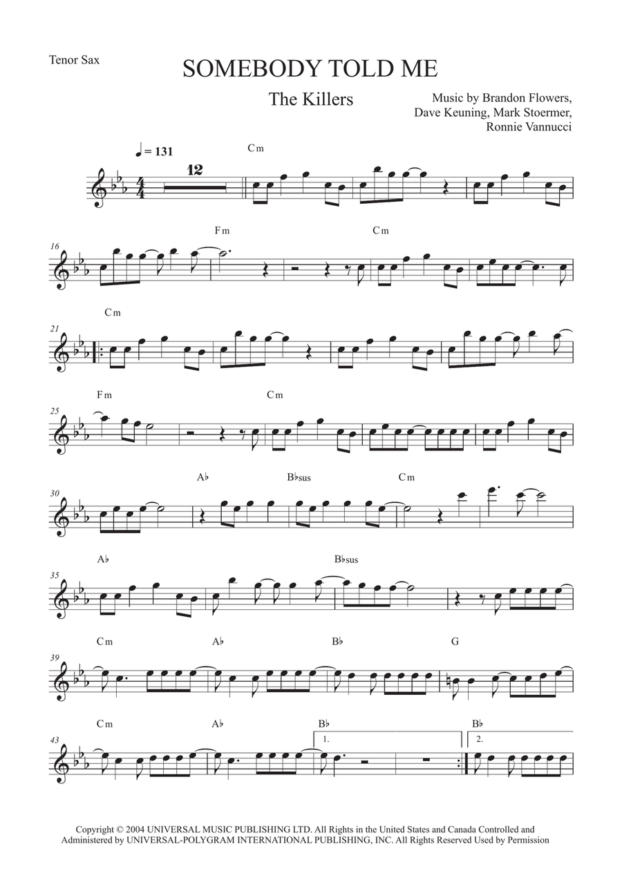 Somebody Told Me Somebody Told Me Tenor Saxophone scores gallery preview page 1