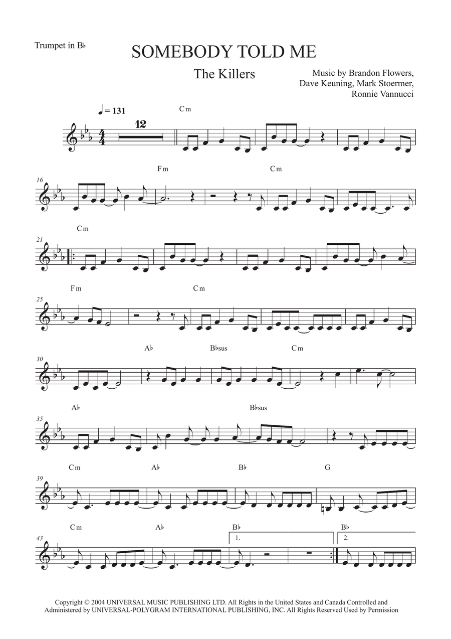 Somebody Told Me Somebody Told Me B-Flat Trumpet scores gallery preview page 1