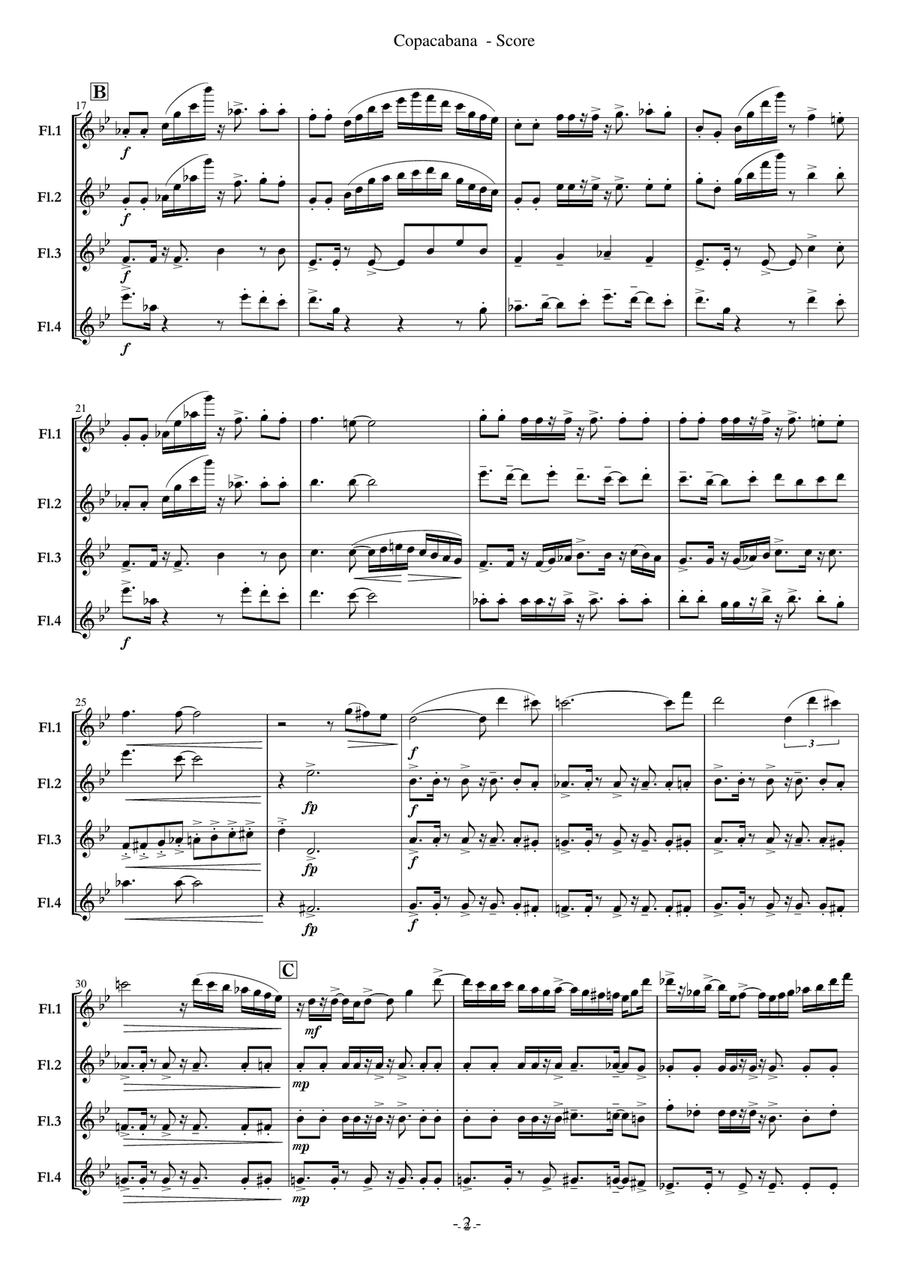 Copacabana (At The Copa) Copacabana (At The Copa) Flute Quartet scores gallery preview page 2