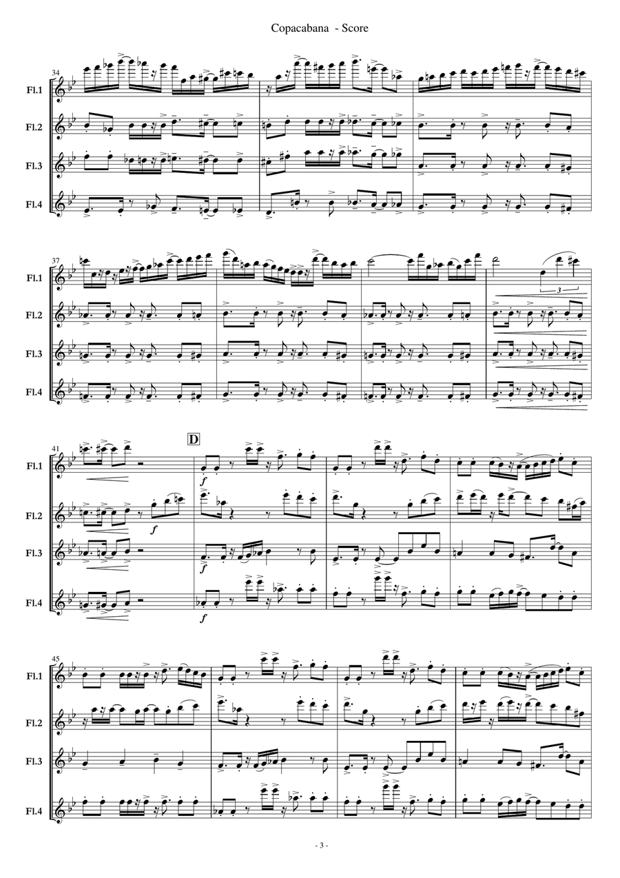 Copacabana (At The Copa) Copacabana (At The Copa) Flute Quartet scores gallery preview page 3