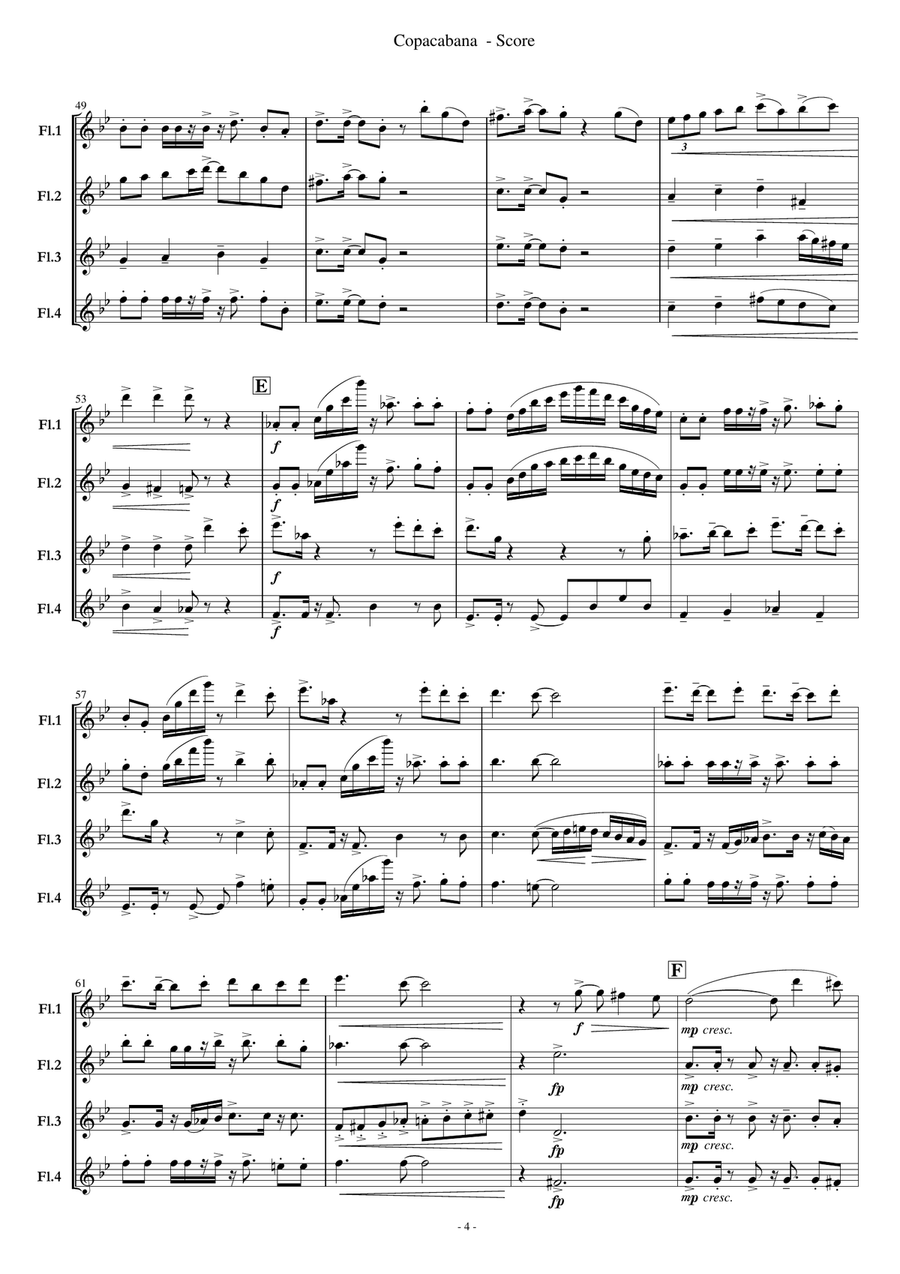 Copacabana (At The Copa) Copacabana (At The Copa) Flute Quartet scores gallery preview page 4