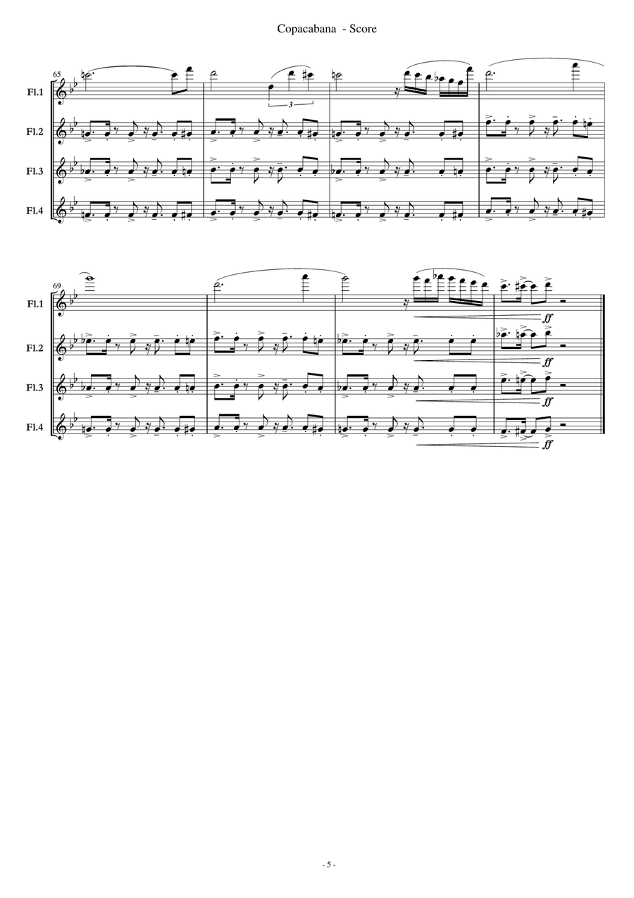 Copacabana (At The Copa) Copacabana (At The Copa) Flute Quartet scores gallery preview page 5