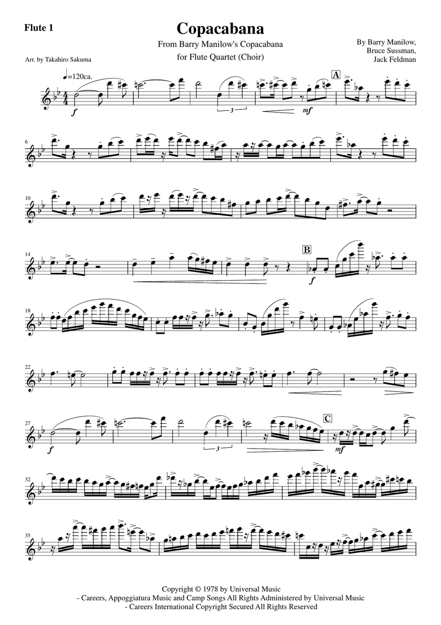 Copacabana (At The Copa) Copacabana (At The Copa) Flute Quartet scores gallery preview page 6
