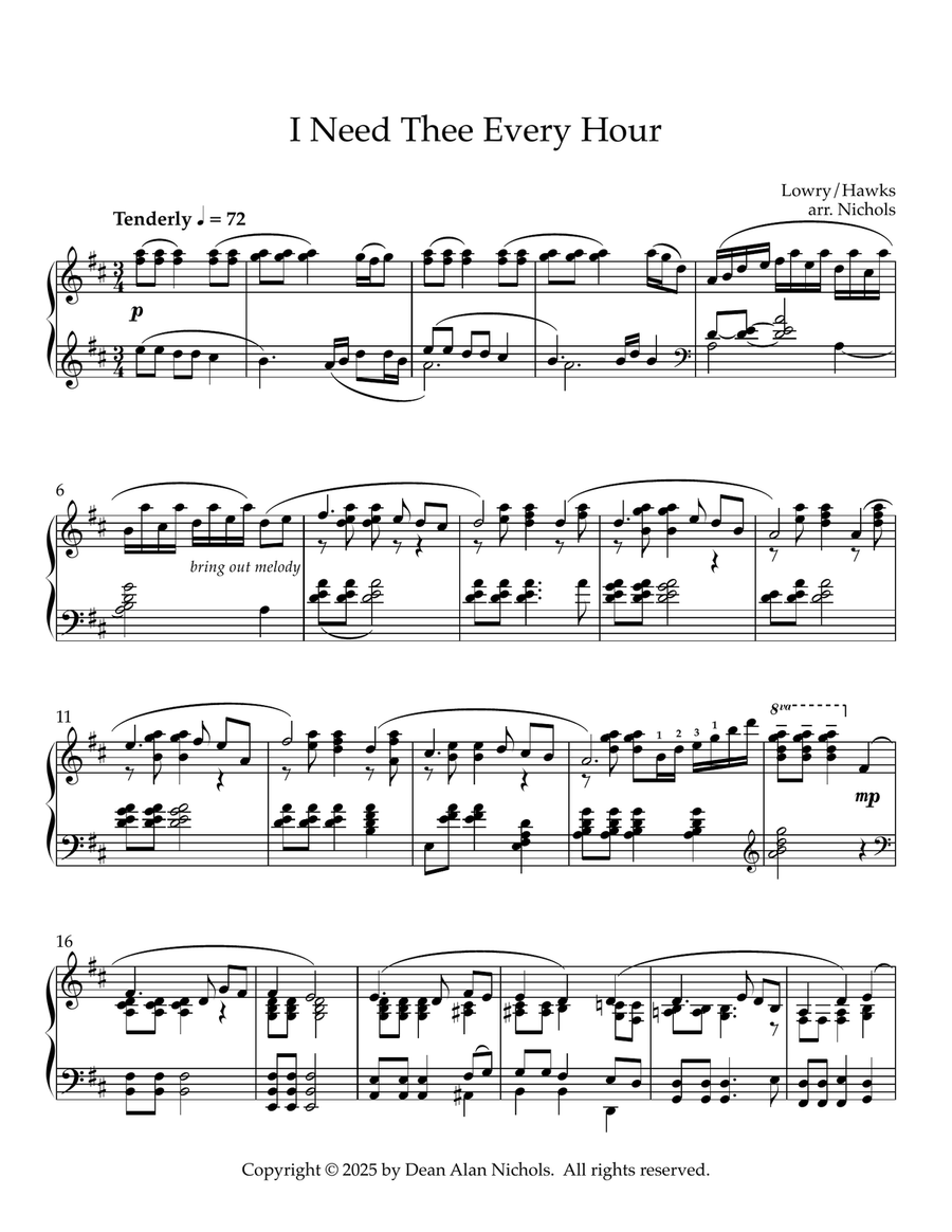 I Need Thee Every Hour I Need Thee Every Hour Piano Solo scores gallery preview page 1