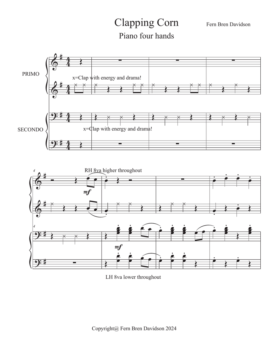 Clapping Corn Clapping Corn Easy Piano scores gallery preview page 1