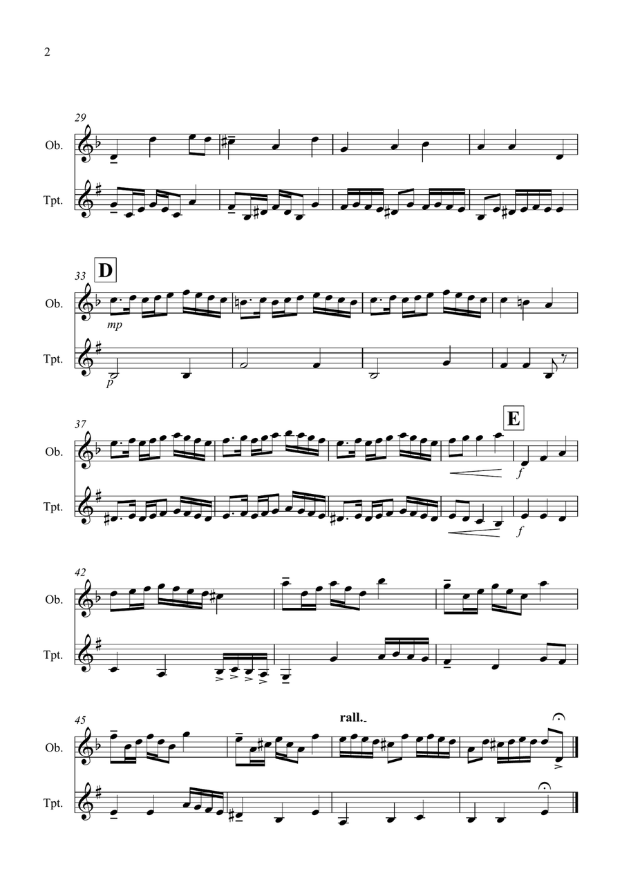 Rondeau (from Abdelazer) for Oboe and Trumpet Duet Trumpet Duet scores gallery preview page 2
