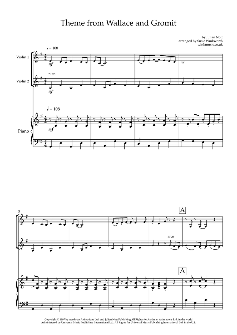Wallace And Gromit Theme String Duet scores gallery preview page 3