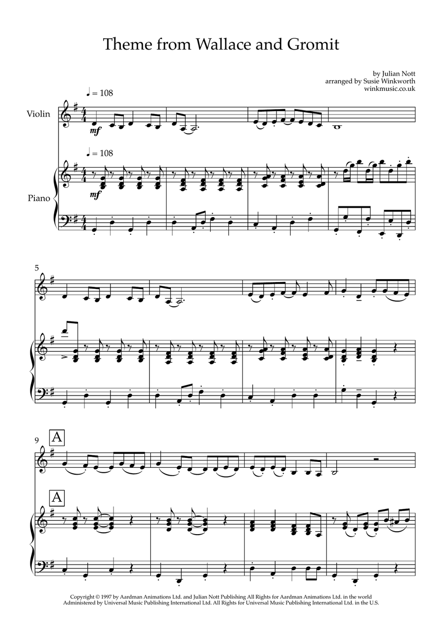 Wallace And Gromit Theme Wallace And Gromit Theme Chamber Music scores gallery preview page 3