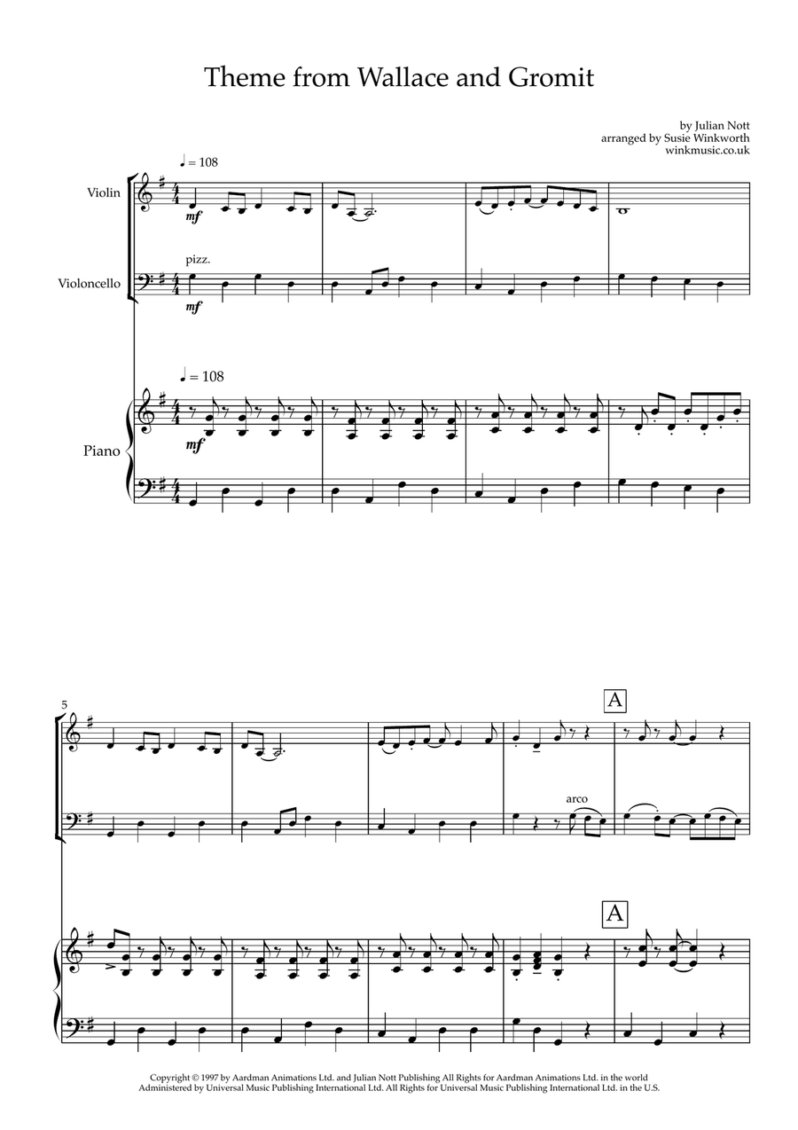 Wallace And Gromit Theme Piano Trio scores gallery preview page 3
