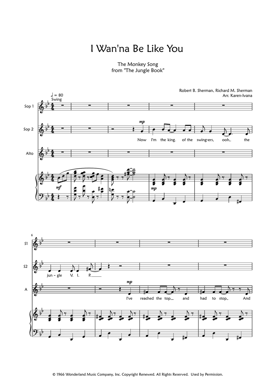 I Wan'na Be Like You (The Monkey Song) SSA scores gallery preview page 1