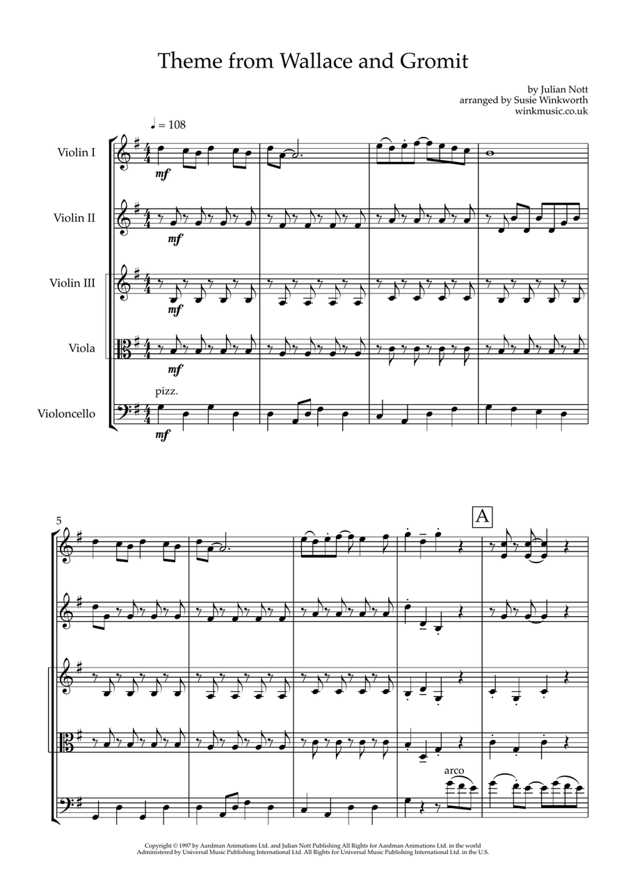 Wallace And Gromit Theme String Quartet scores gallery preview page 3