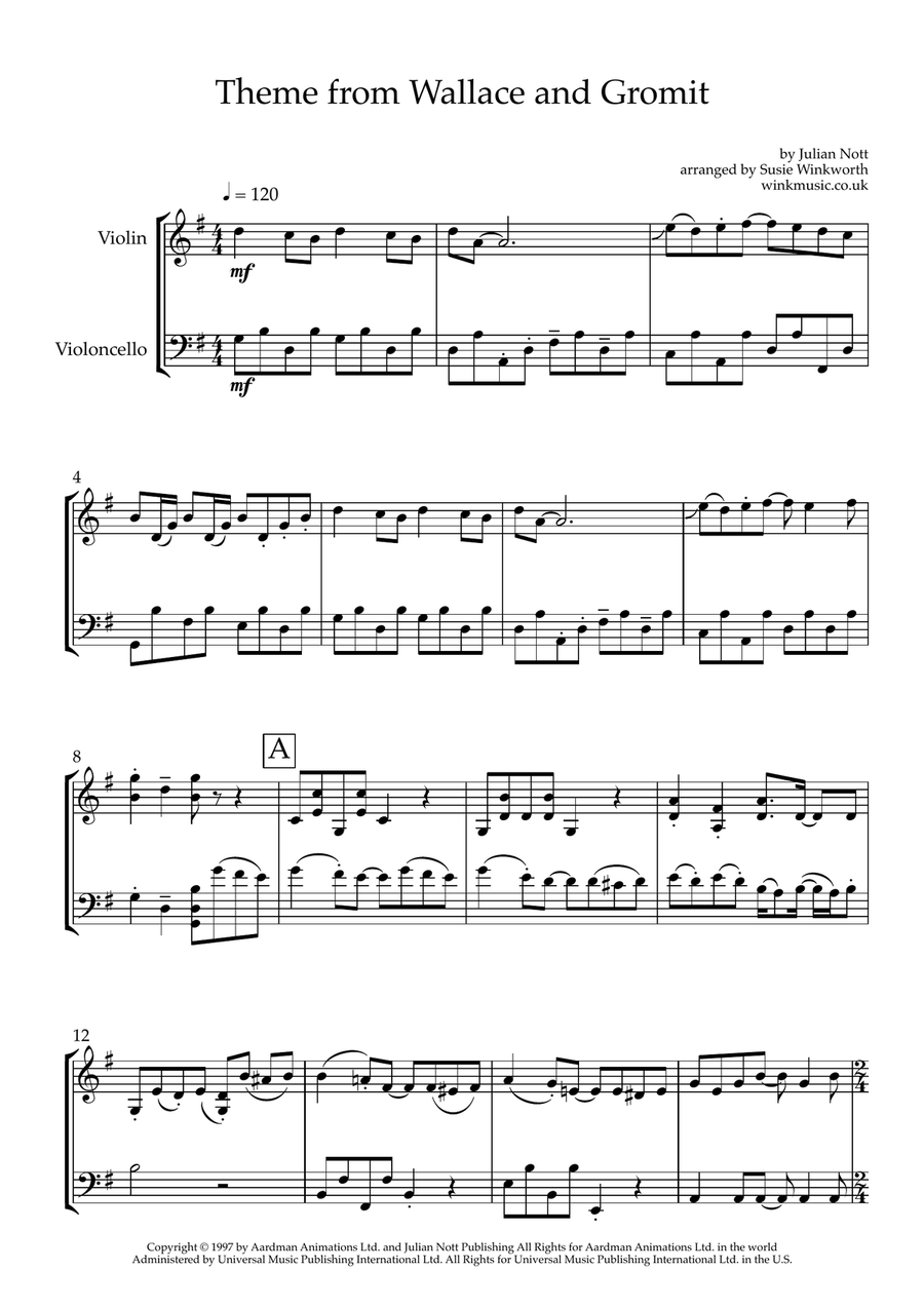 Wallace And Gromit Theme String Duet scores gallery preview page 3