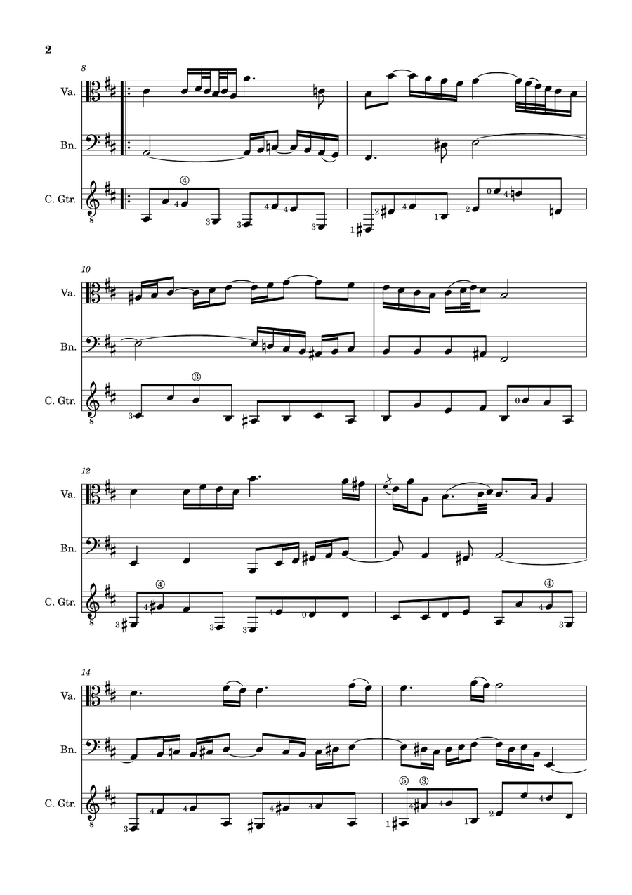 Air on the G String. For Viola, Bassoon and Guitar. Score and Parts. Small Ensemble scores gallery preview page 2