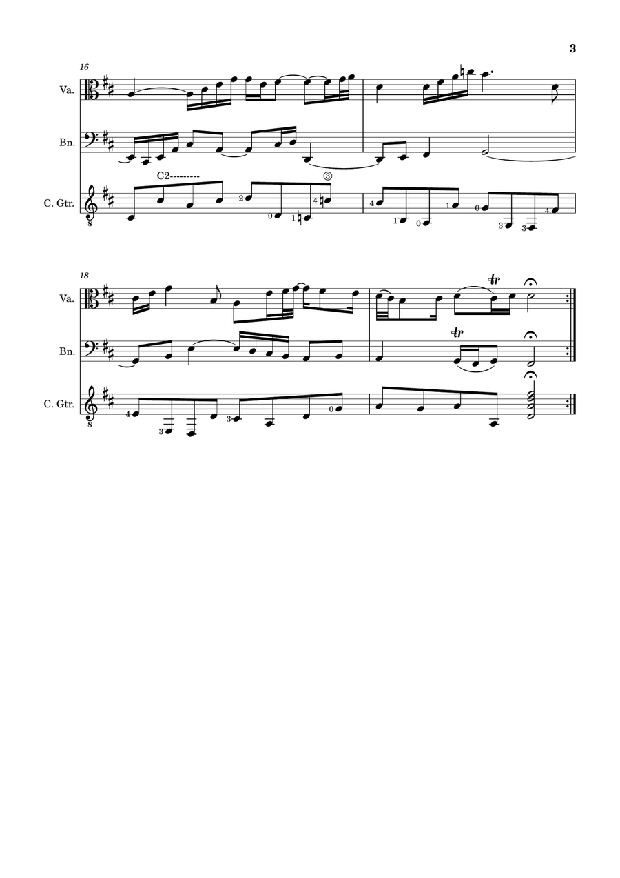 Air on the G String. For Viola, Bassoon and Guitar. Score and Parts. Small Ensemble scores gallery preview page 3