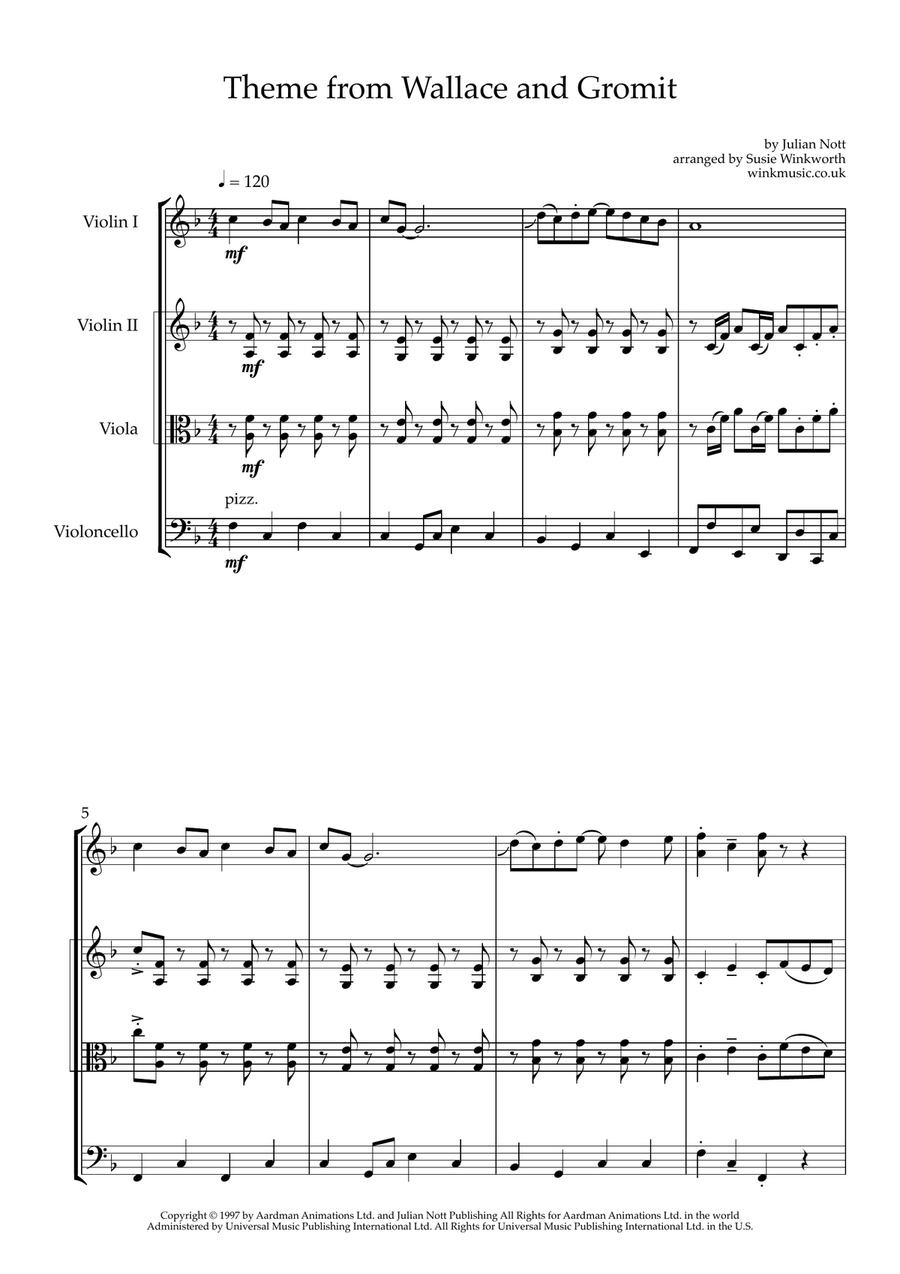 Wallace And Gromit Theme String Trio scores gallery preview page 3