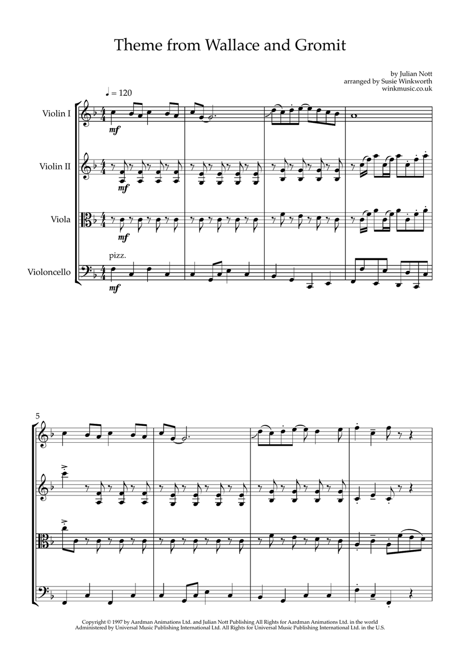 Wallace And Gromit Theme String Quartet scores gallery preview page 4