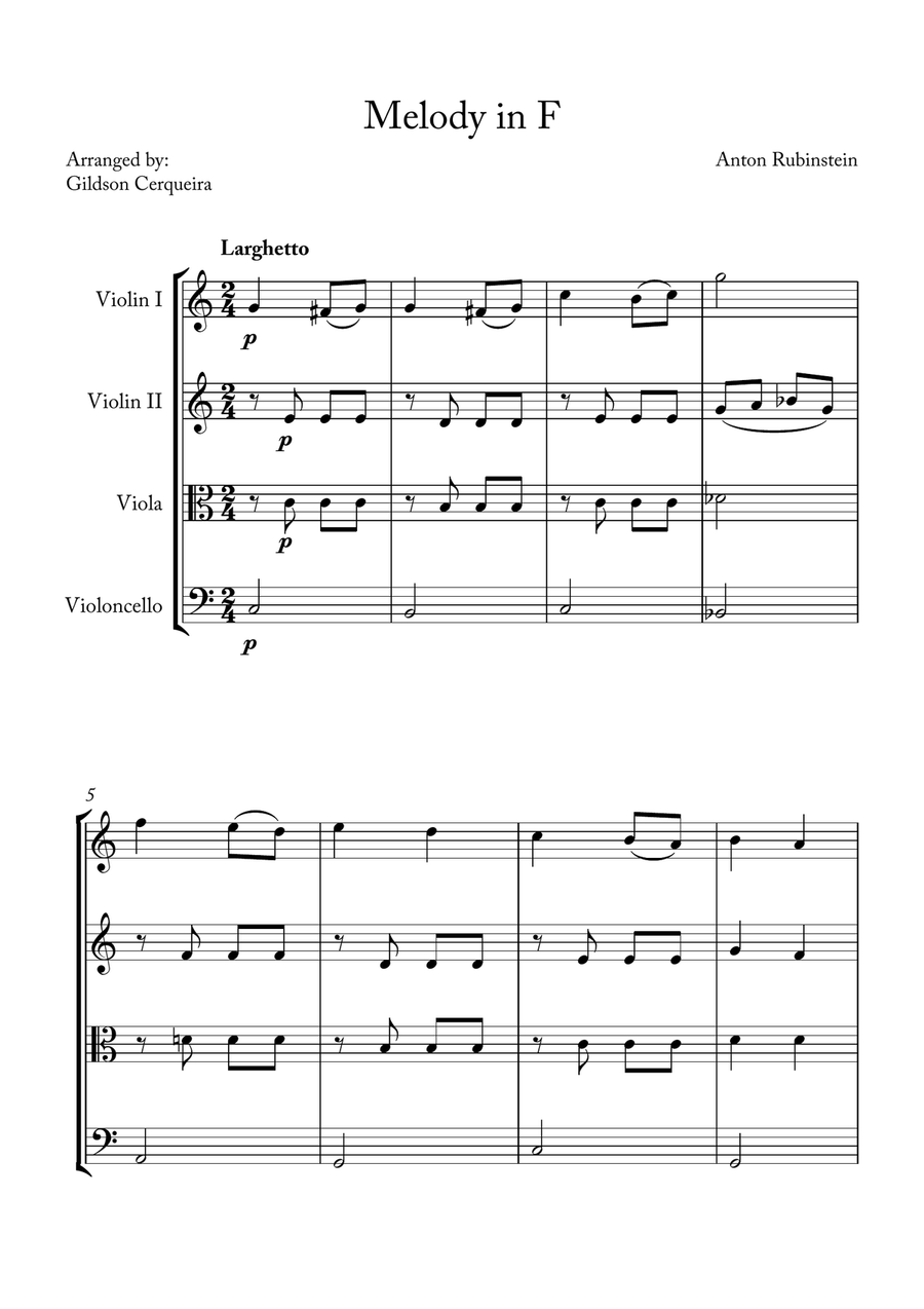 Melody in F Melody in F String Quartet scores gallery preview page 1