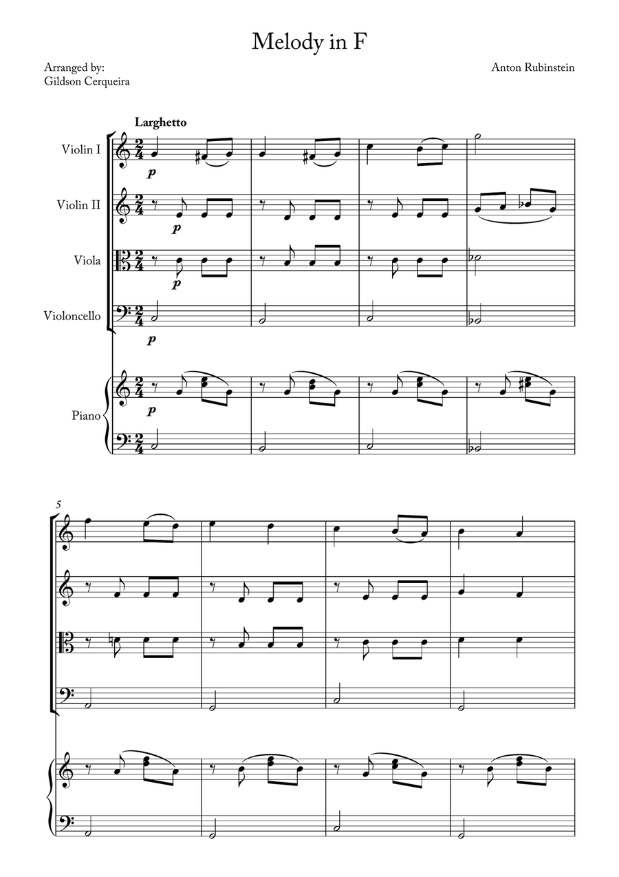 Melody in F Melody in F String Quartet scores gallery preview page 1
