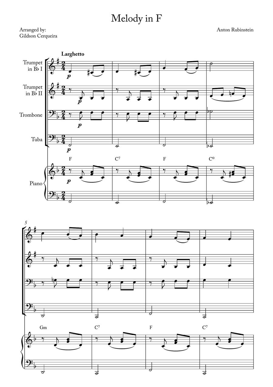 Melody in F Melody in F Brass Quartet scores gallery preview page 1