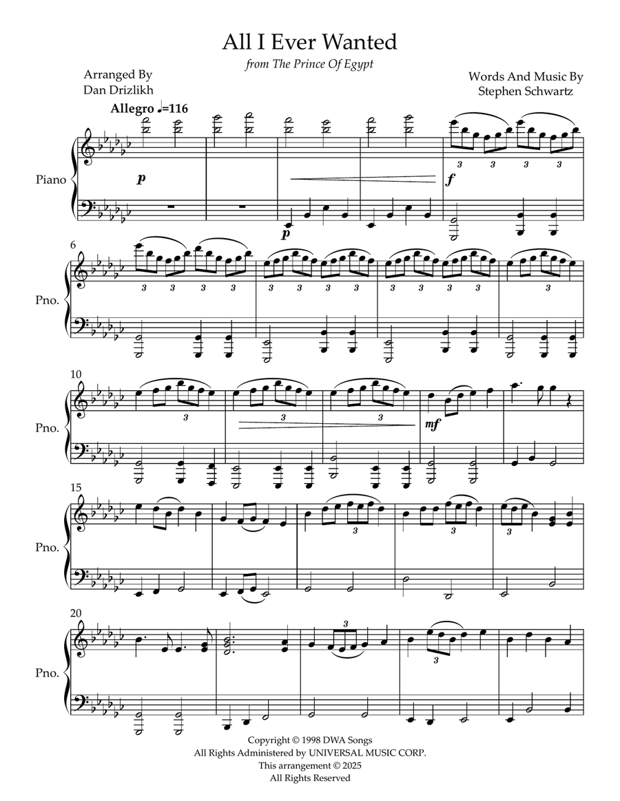 All I Ever Wanted (With Queen's Reprise) Piano Solo scores gallery preview page 1