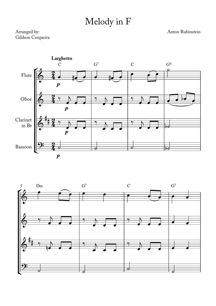 Melody in F Melody in F Woodwind Quartet scores gallery preview page 1