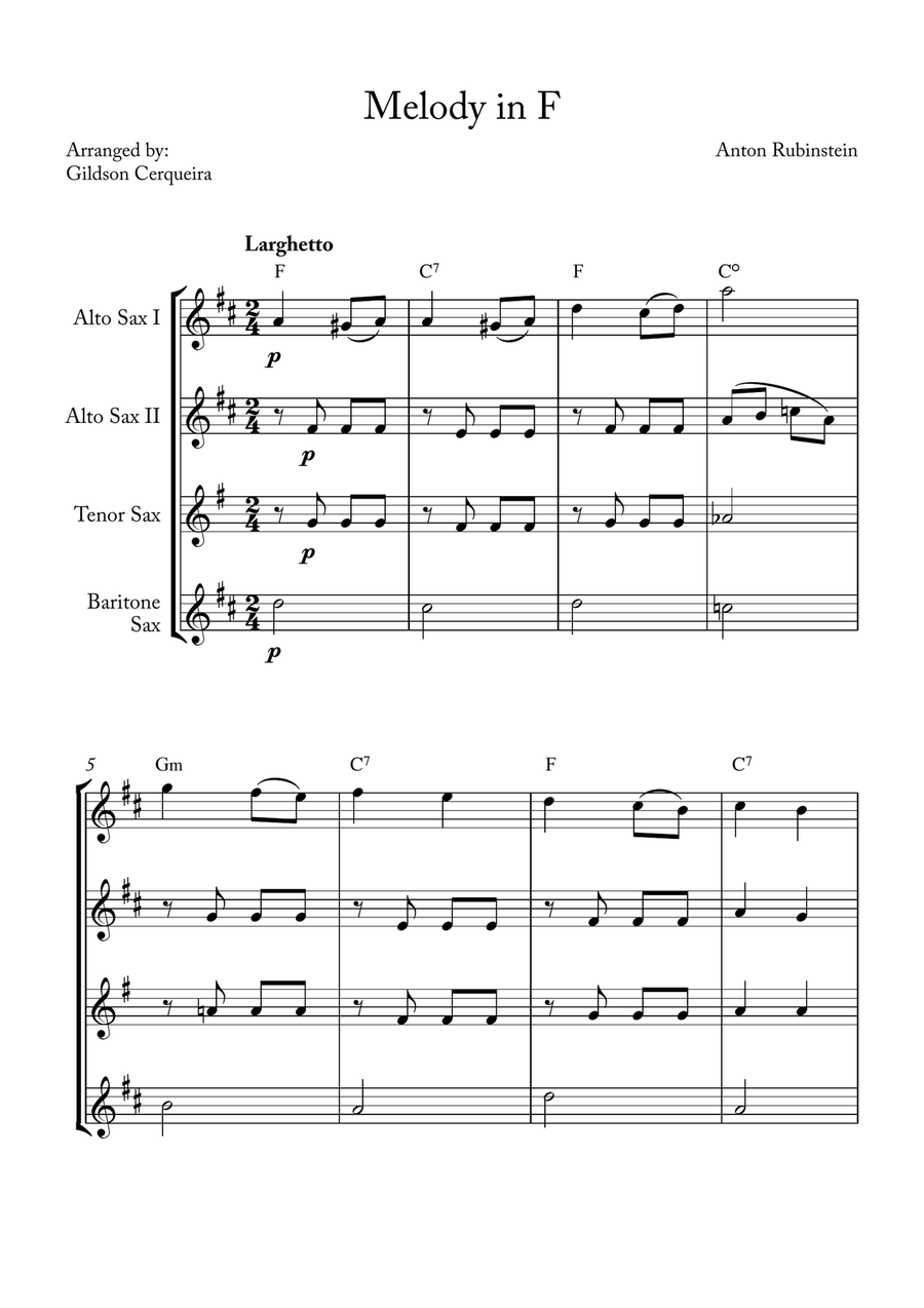 Melody in F Melody in F Saxophone Quartet scores gallery preview page 1