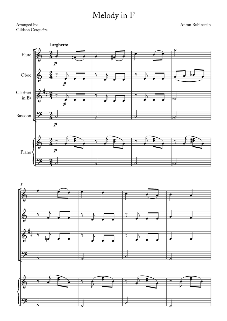 Melody in F Melody in F Woodwind Quartet scores gallery preview page 1