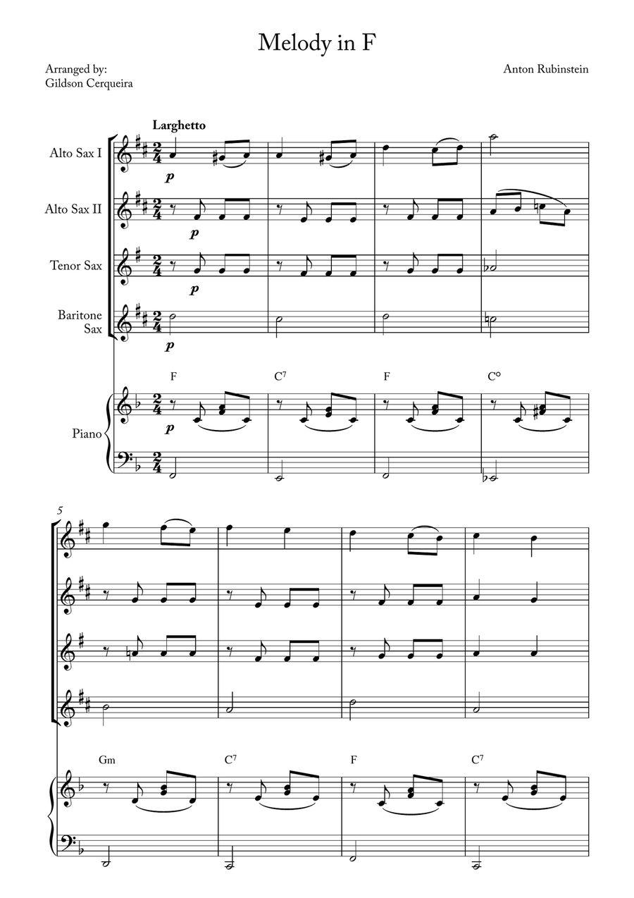 Melody in F Melody in F Saxophone Quartet scores gallery preview page 1