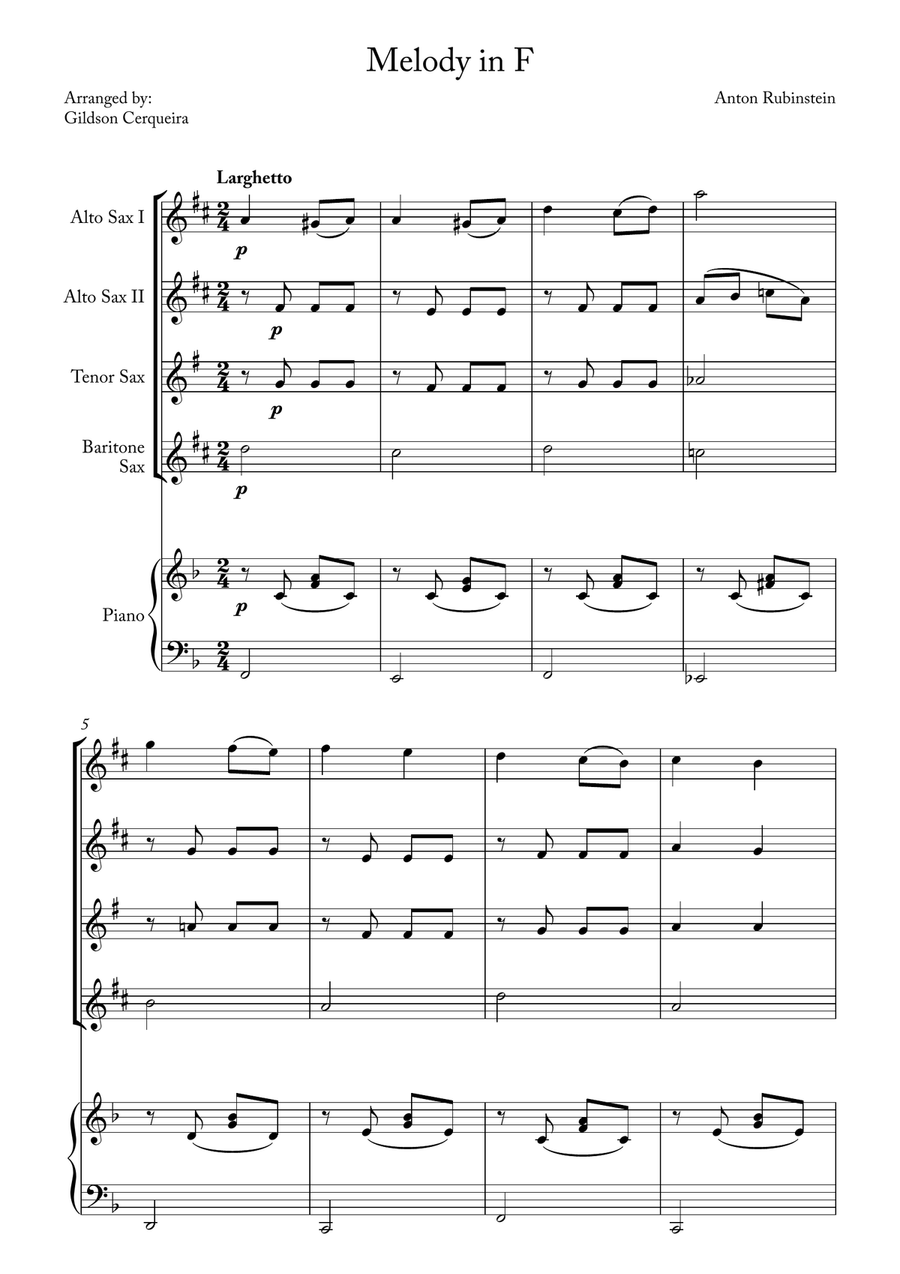 Melody in F Melody in F Saxophone Quartet scores gallery preview page 1