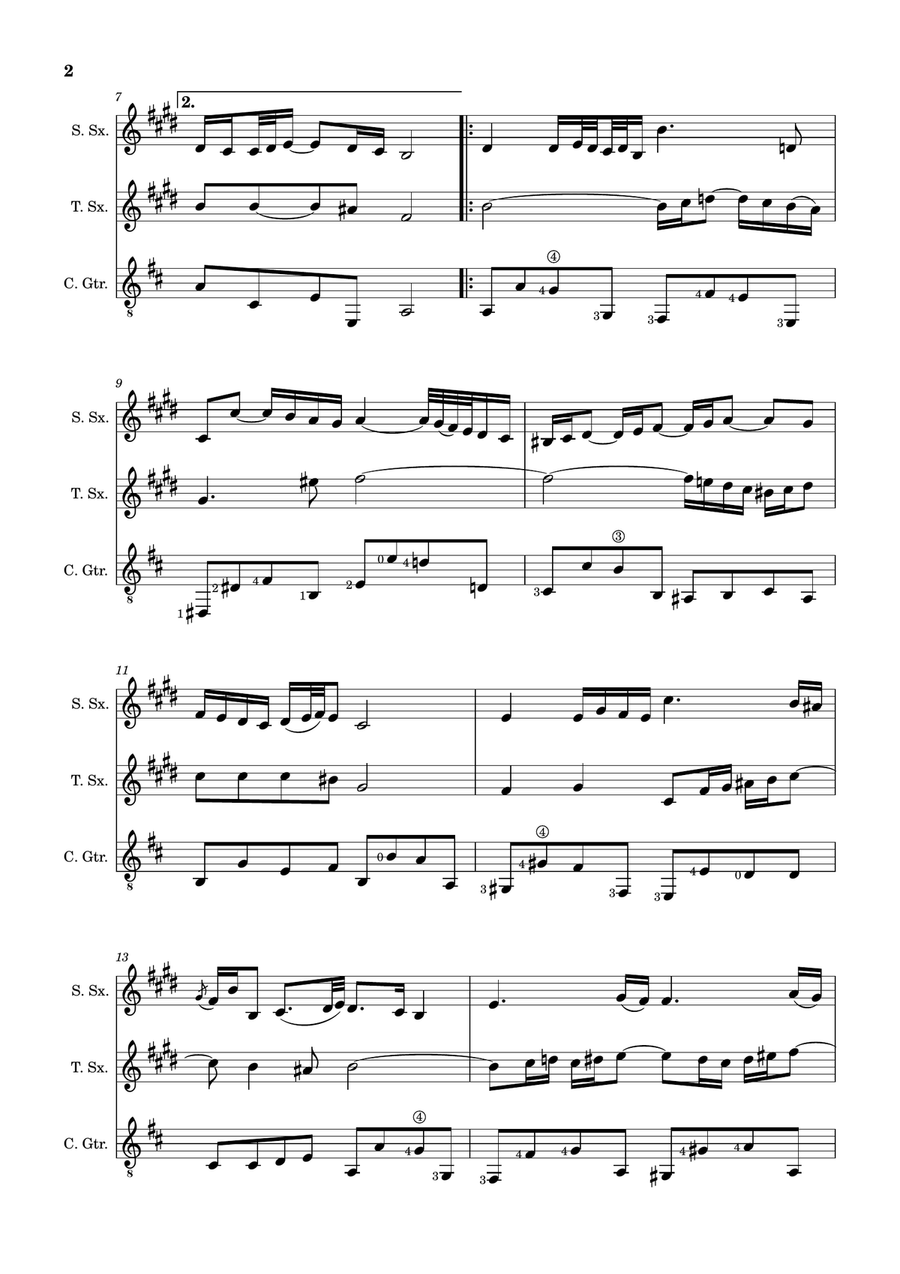 Air on the G String. For S. Sax, T. Sax. and Guitar. Score and Parts. Small Ensemble scores gallery preview page 2