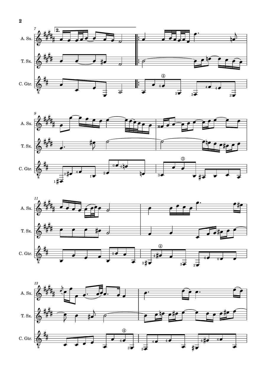 Air on the G String. For A. Sax, T. Sax and Guitar. Score and Parts. Small Ensemble scores gallery preview page 2