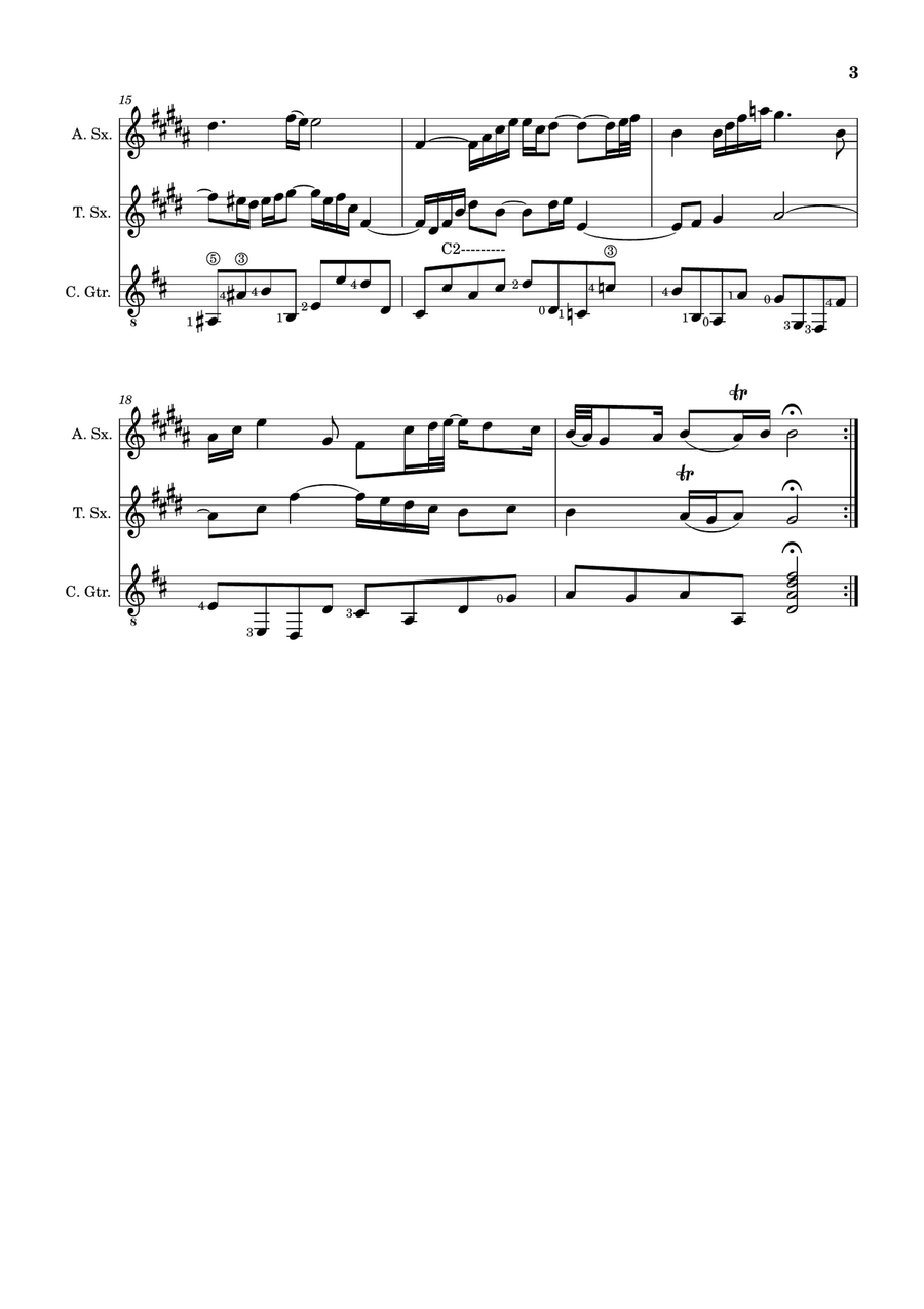 Air on the G String. For A. Sax, T. Sax and Guitar. Score and Parts. Small Ensemble scores gallery preview page 3