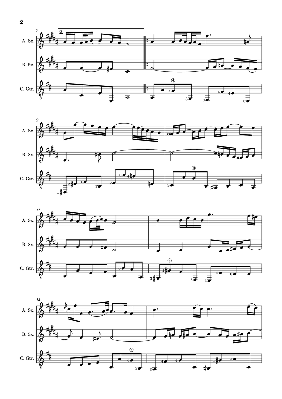 Air on the G String. For A. Sax, B. Sax and Guitar. Score and Parts. Small Ensemble scores gallery preview page 2